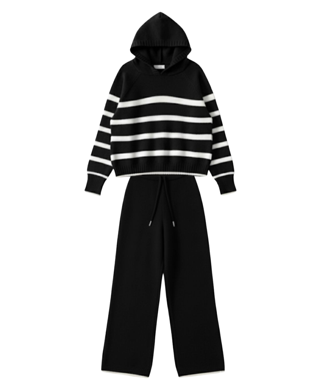 Set hoodie negro a rayas