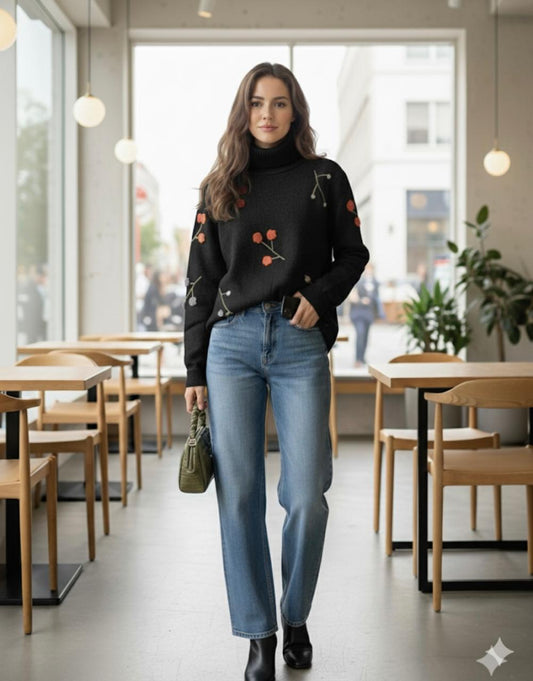 Suéter floral negro