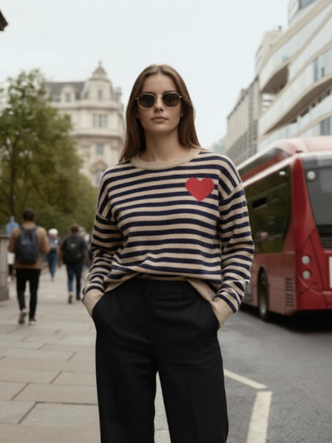 Suéter rayas beige y negro